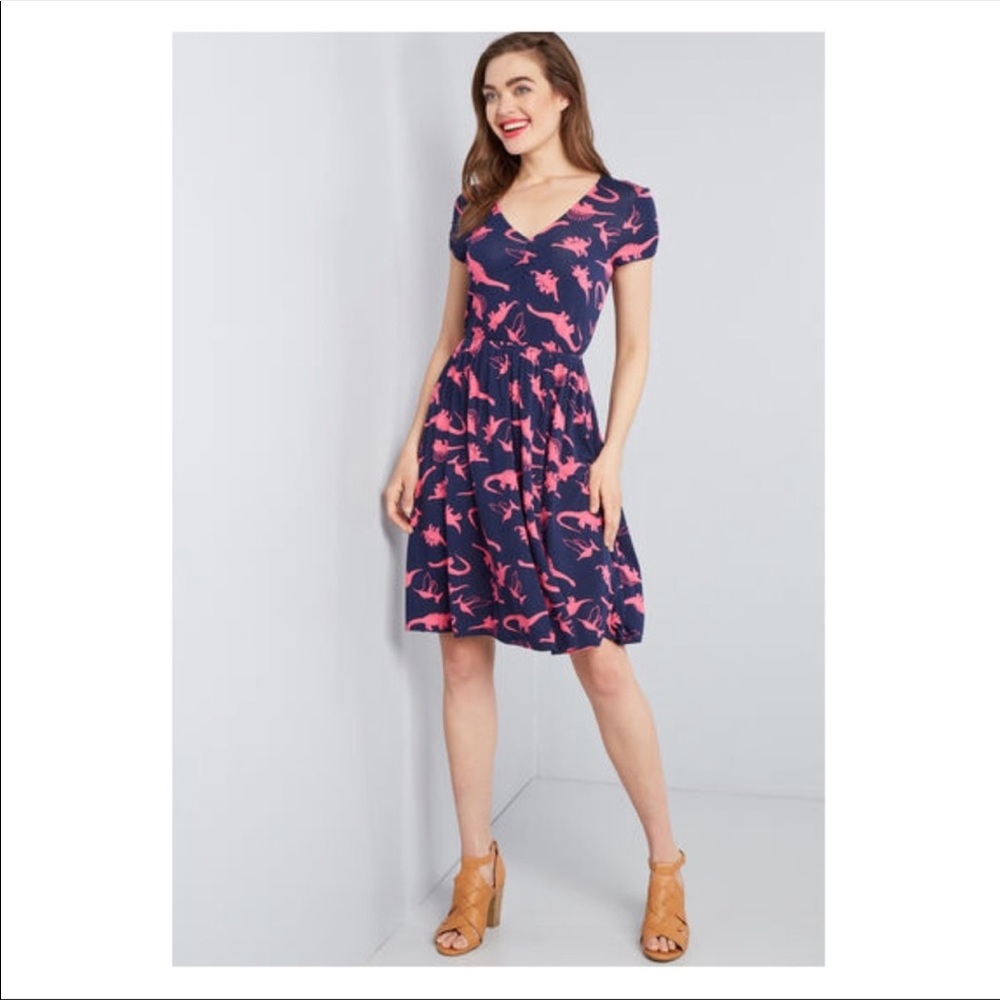 comfortably curious dinosaur print dress